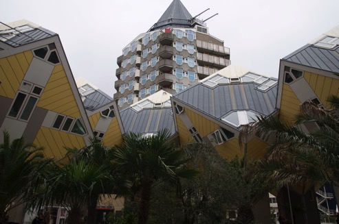 Cube house and skyline