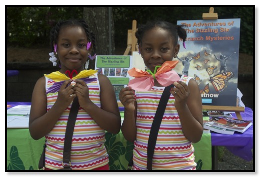 Twins with butterfly